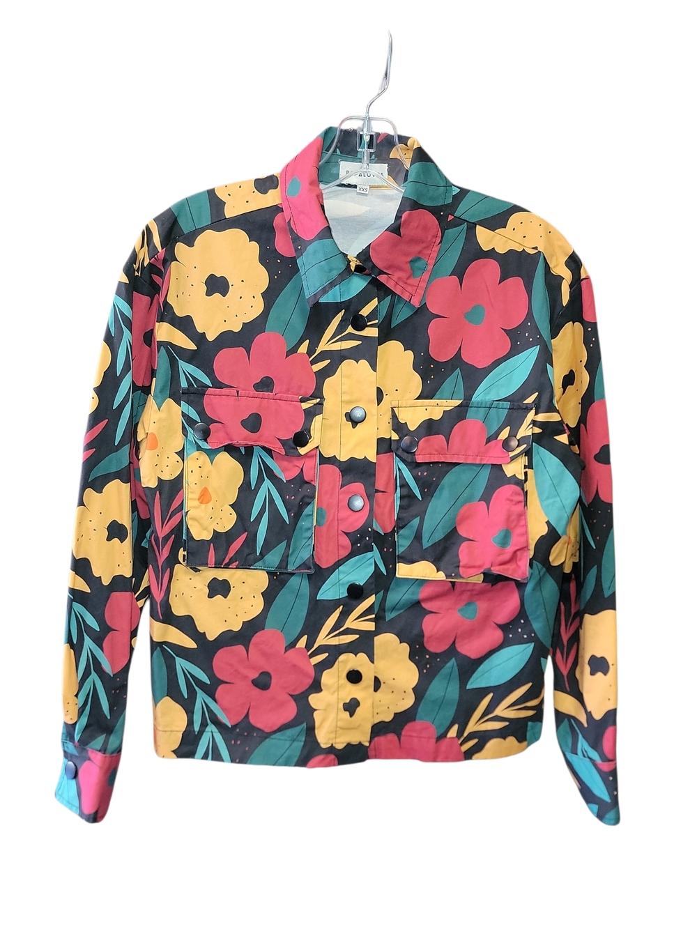 PEPA LOVES Women's Floral Print Jacket Size XxS Black Red Yellow Green Cotton
